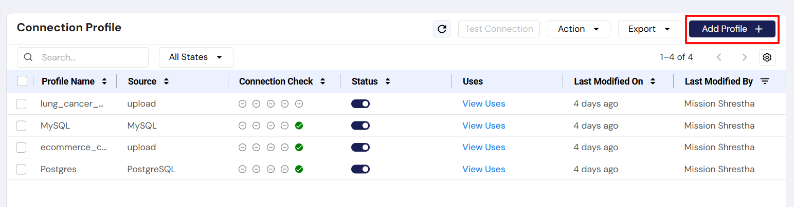 Connection Profile Add Navigation