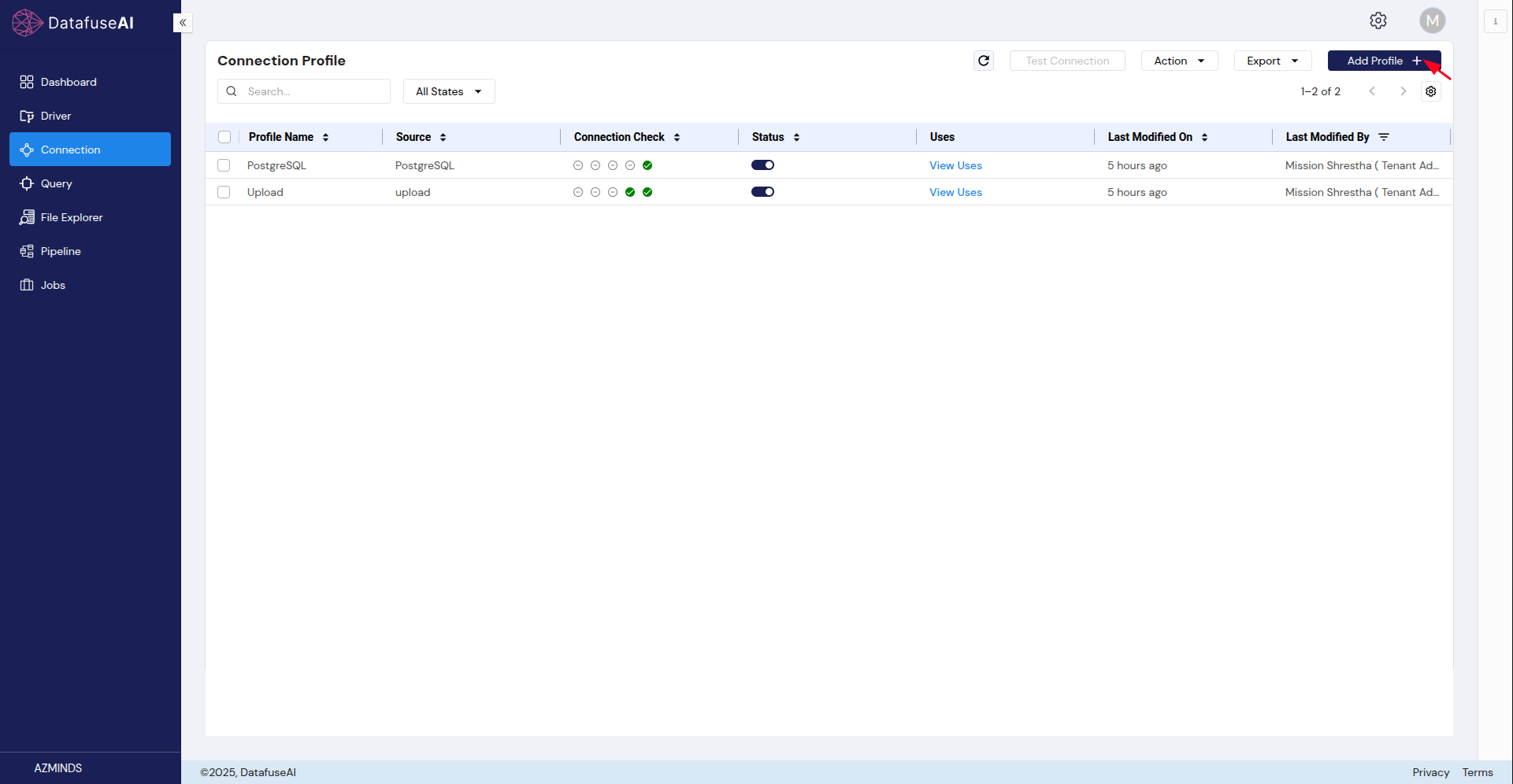 Connection Profile Add Navigation