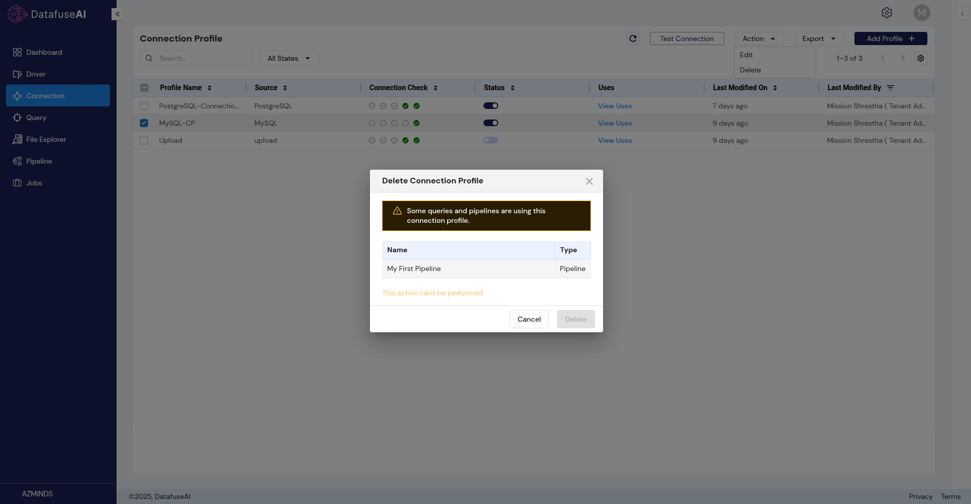 Delete Connection Profile